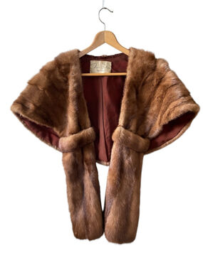 Vintage Genuine Mink Fur Stole Cape Wrap Brown Simpson's Fur Salon